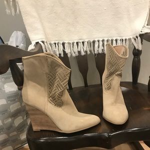 Never worn tan suede wedge booties size 11